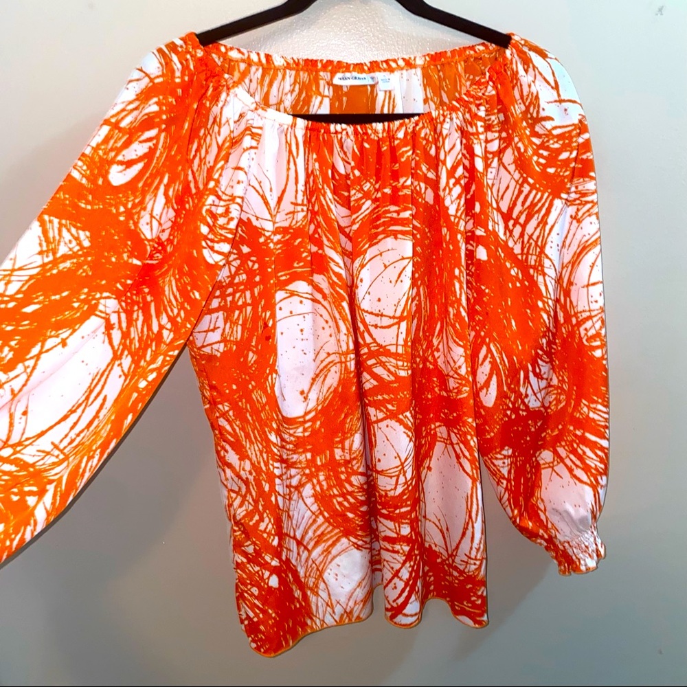 Susan Graver Orange and white blouse